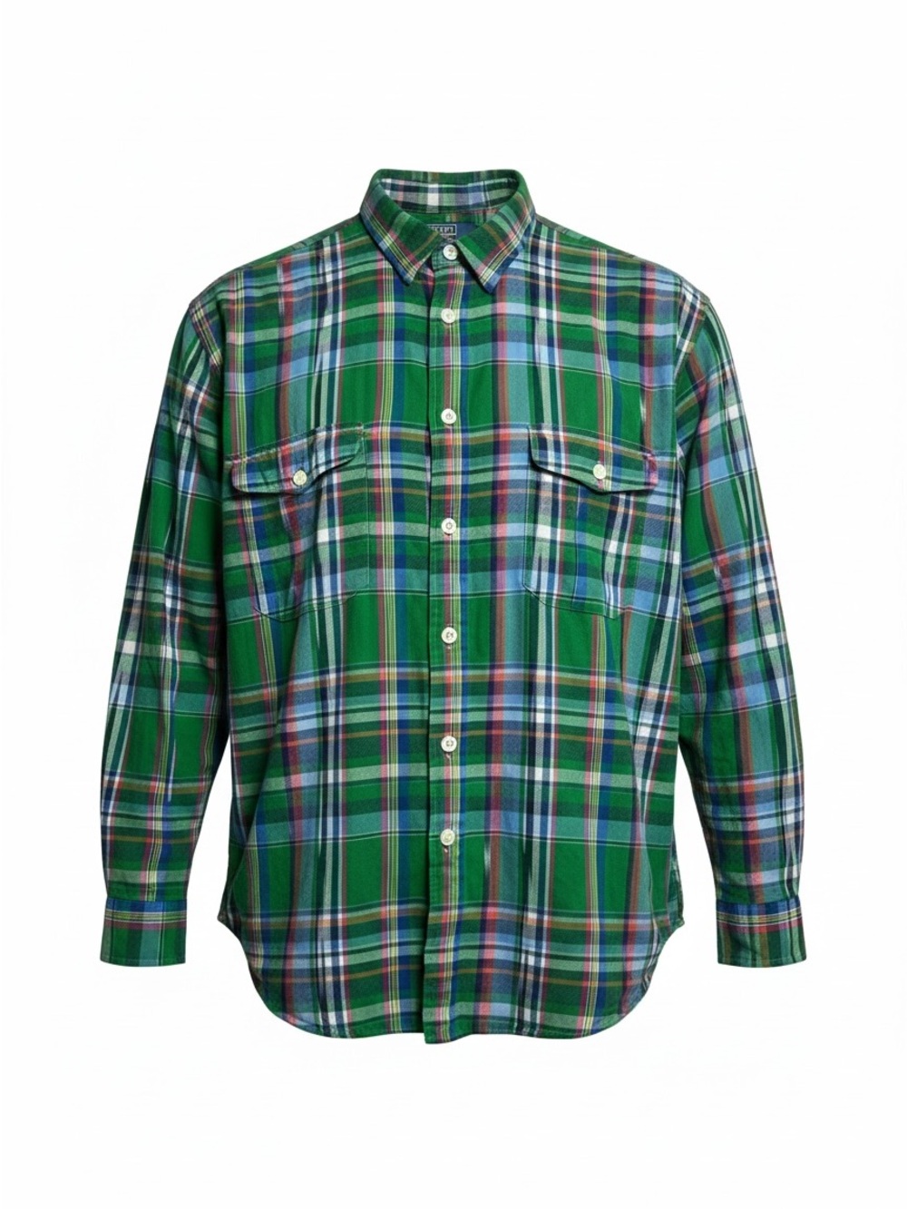 VTG Polo Ralph Lauren Green Plaid Flannel Workshirt 2XB Big Dual Pockets MC245
